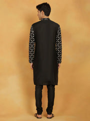 Men's Black Cotton Blend Kurta And Pyjama Set