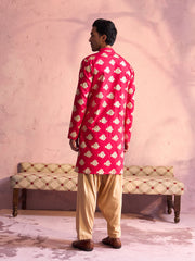 Men's Valentino Pink And Rose Gold Viscose Kurta and Patiala Set