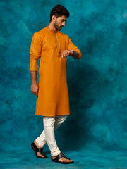 Men's Rust And Cream Cotton Blend Kurta Pyjama Set