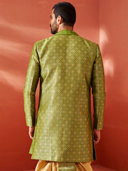 Men's Green Silk Blend Sherwani.