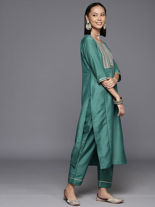 Sea Green embroidered kurta with straight pant and dupatta