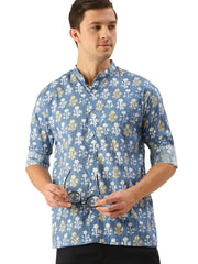 Men's Blue Cotton Ethnic Shirt