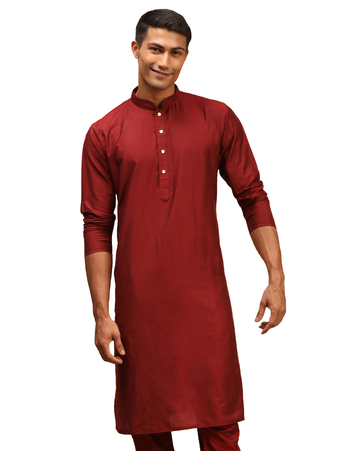 Men's Maroon Viscose Kurta