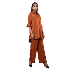 Rust Coloured Satin Co Ord Set Top