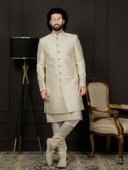 Men's Cream Viscose Sherwani Set