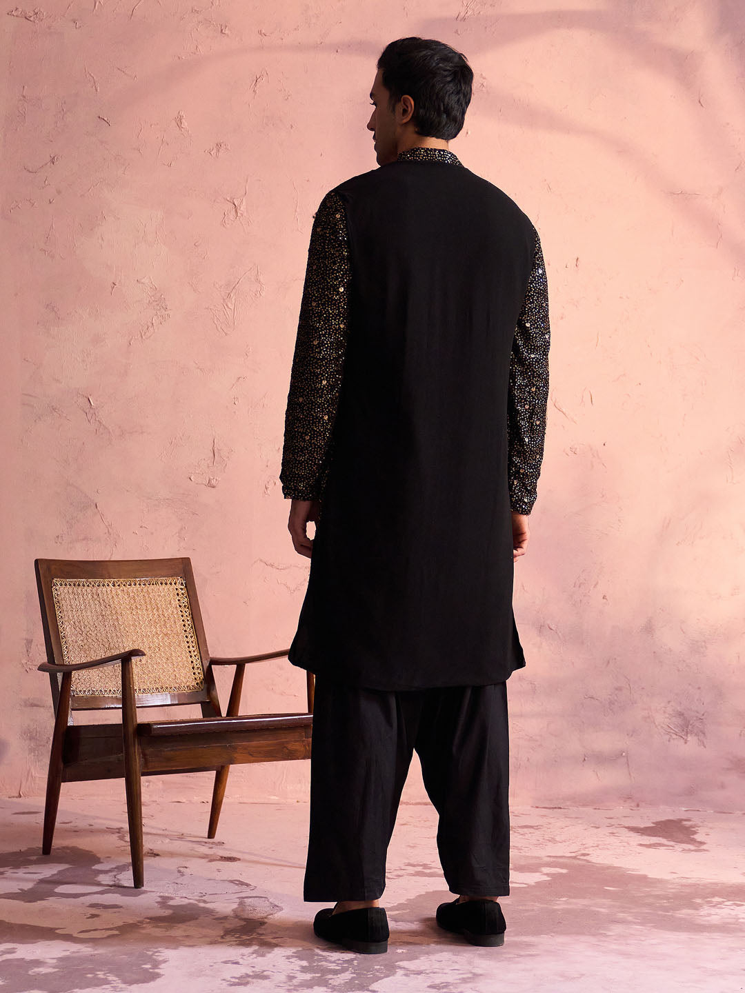 Men's Black Georgette Kurta and Patiala Set