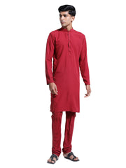 Men's Maroon Crepe Kurta And Pyjama