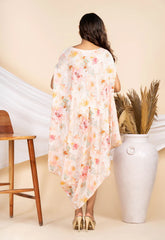 Women Stylish Vintage Floral Printed Assymetric Cowl Dress In Modal Silk