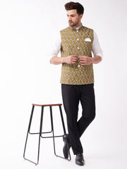 Men's Multicolor-Base-Green Cotton Nehru Jacket