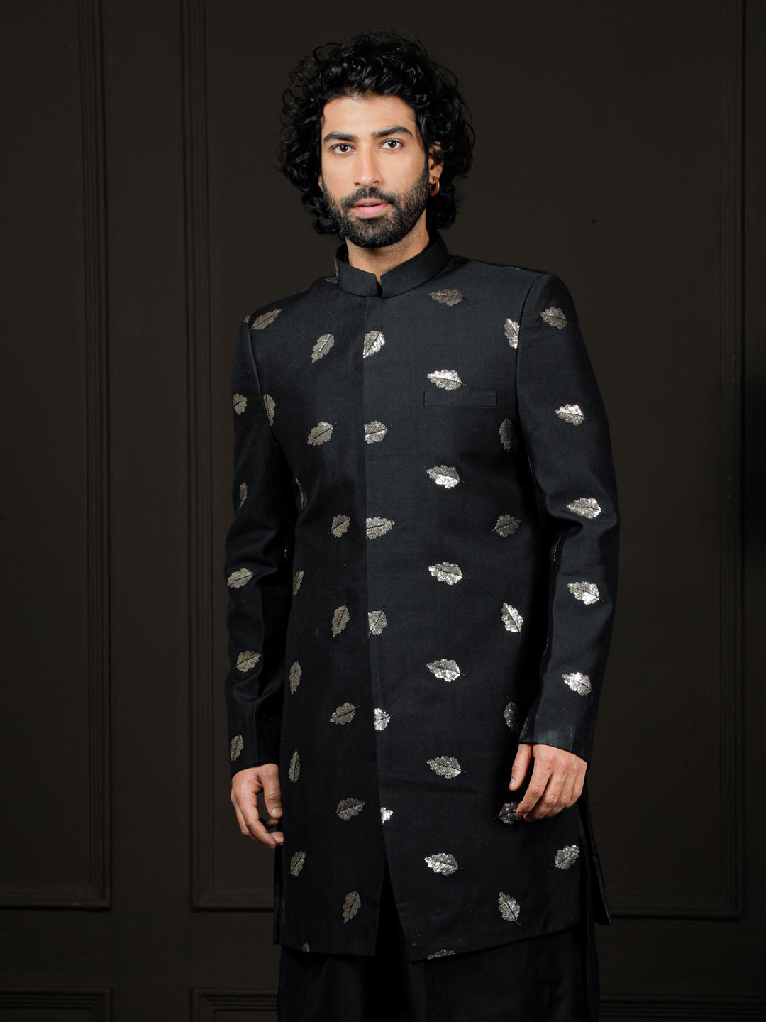 Men's Black Viscose Sherwani Only Top