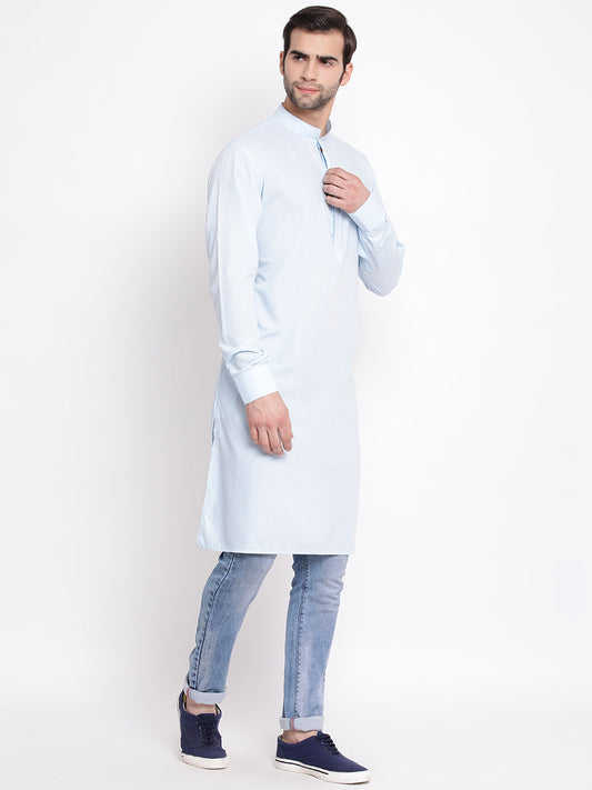 Men's Blue Cotton Blend Kurta