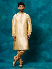 Men's Gold And Rose Gold Silk Blend Kurta Pyjama Set