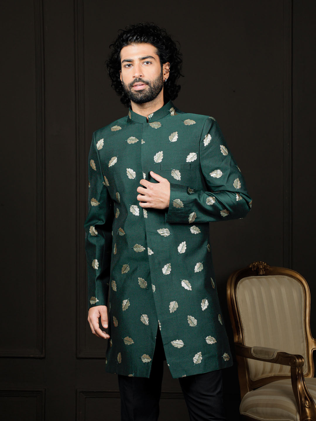 Men's Green Viscose Sherwani Only Top