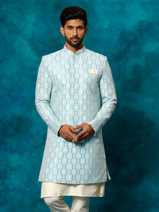 Men's Blue Silk Blend Sherwani Only Top