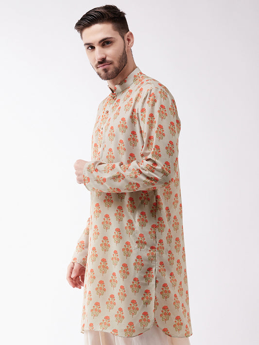 Men's Multicolor-Base-Cream Muslin Kurta