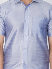 Men's Light Blue Silk Blend Ethnic Shirt