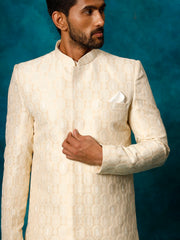 Men's Beige And Cream Viscose Sherwani Set