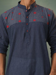 Men's Navy Blue Cotton Kurta Pyjama Set