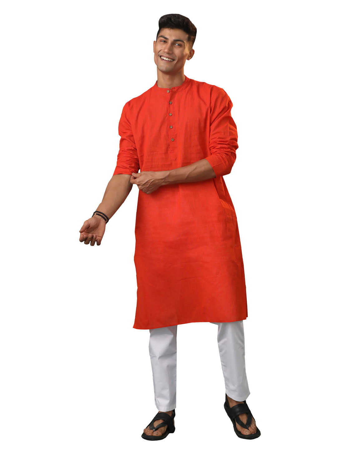 Men's Red And White Pure Cotton Kurta Pyjama Set