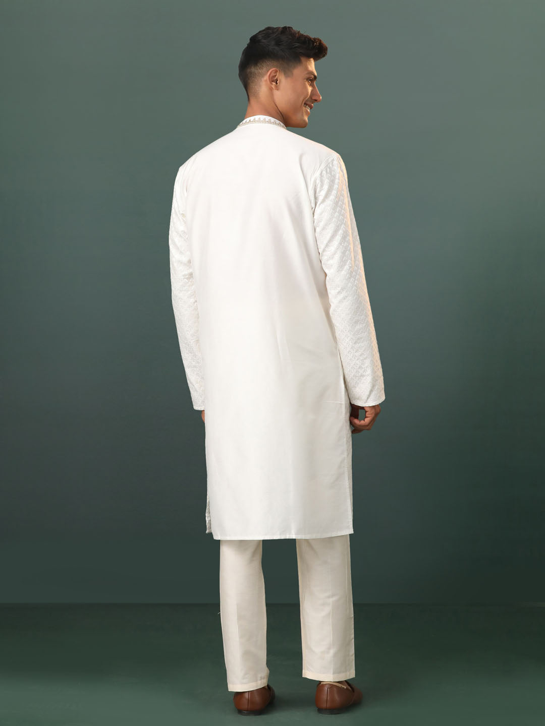 Men's White Cotton Kurta Pyjama Set