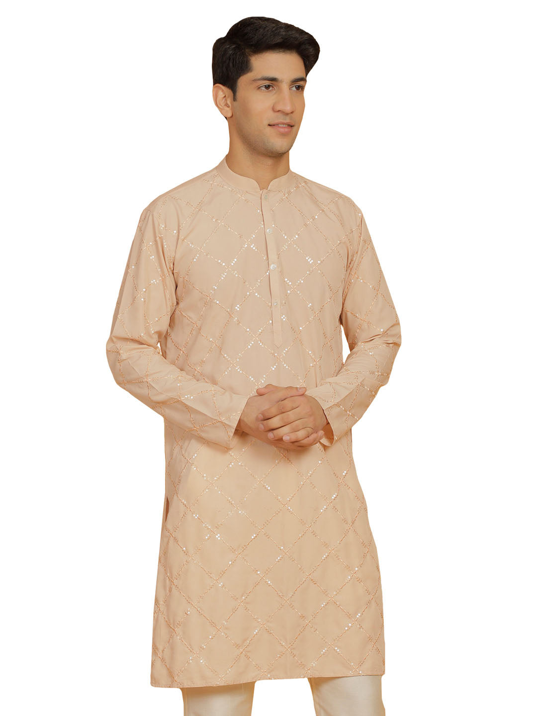 Men's Peach Viscose Kurta