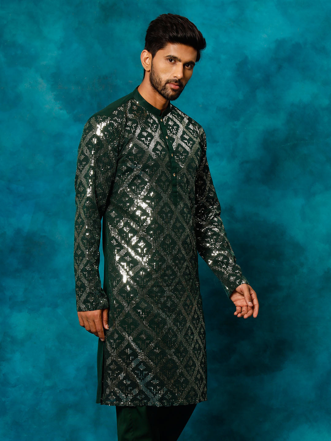 Men's Green Georgette Kurta