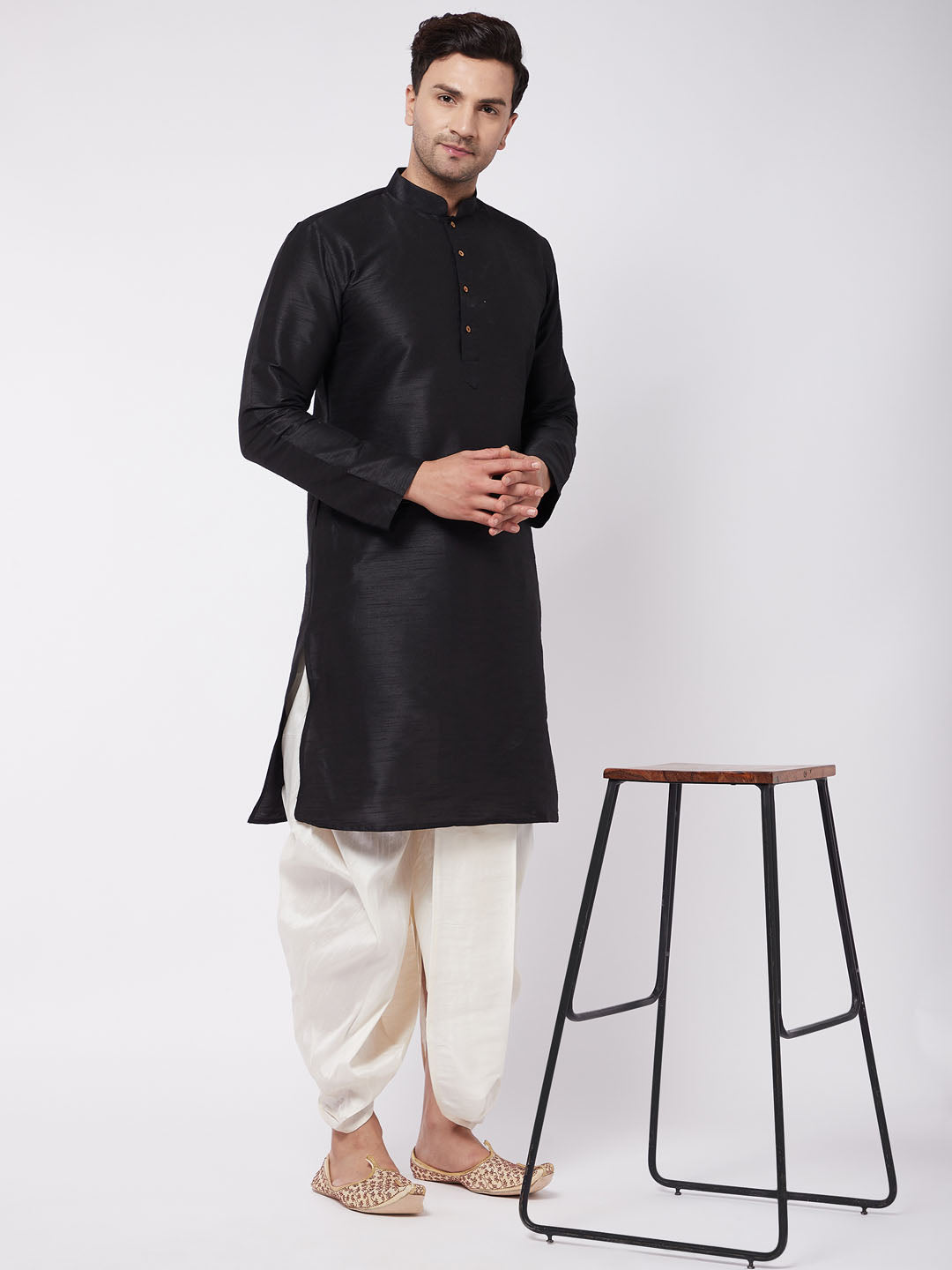 Men's Cream Silk Blend Traditional Dhoti