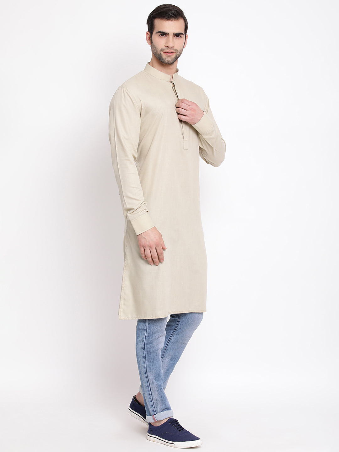 Men's Green Cotton Blend Kurta