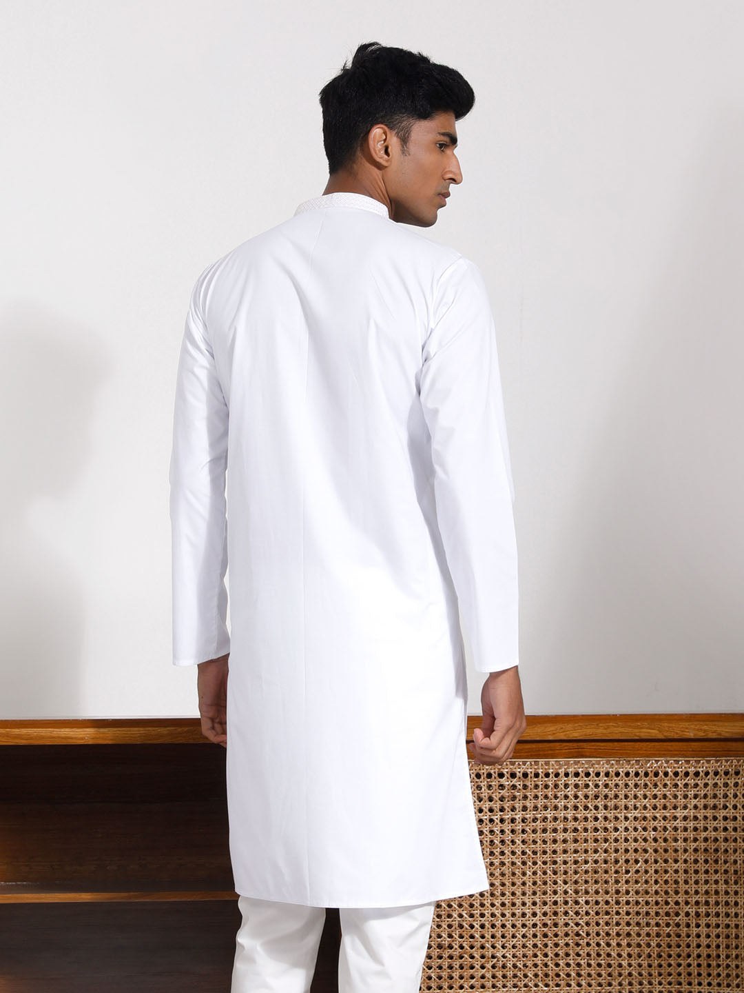 Men's White Cotton Silk Kurta