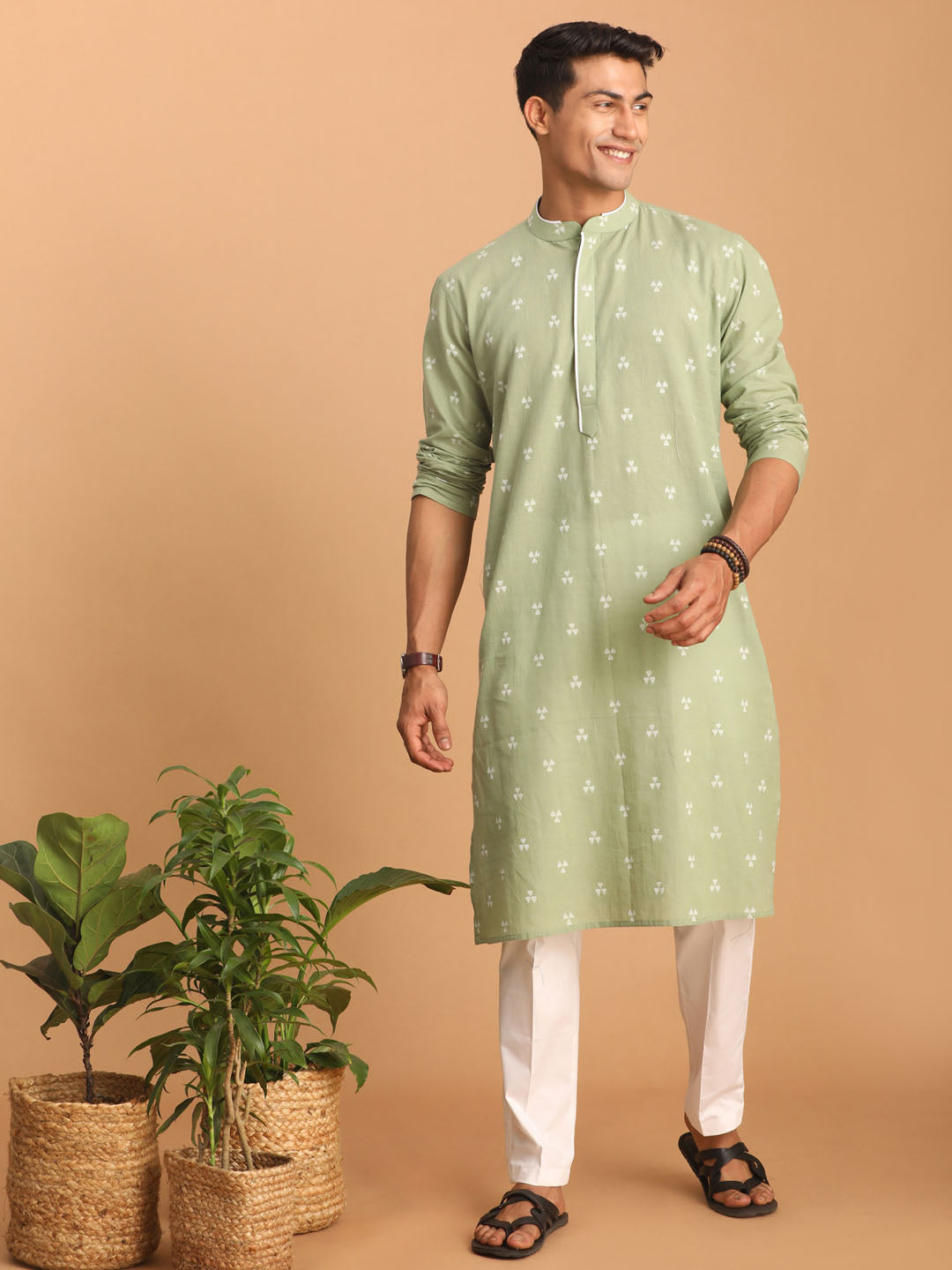 Men's Green Cotton Kurta