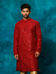 Men's Maroon Silk Blend Kurta