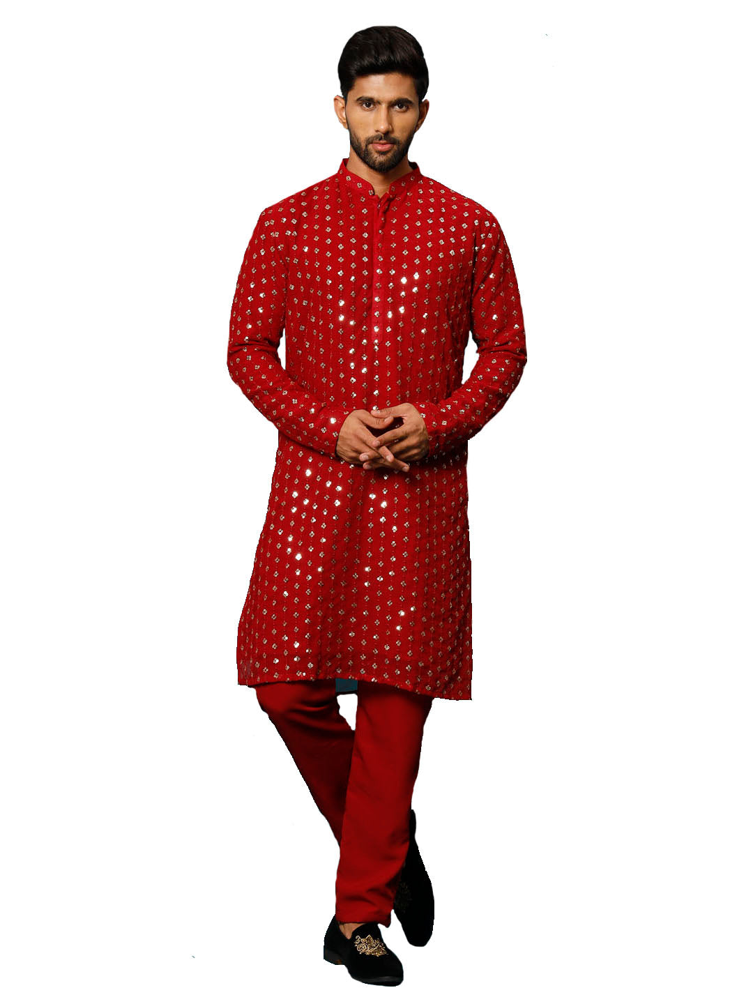 Men's Maroon Georgette Kurta Pyjama Set