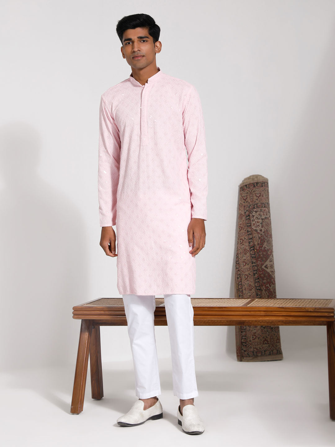 Men's Pink Rayon Kurta And Pyjama Set