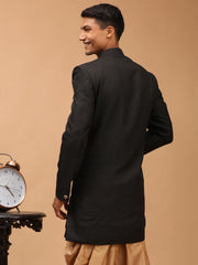 Men's Black Cotton Blend Sherwani Only Top