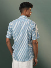 Men's Blue Cotton Ethnic Shirt