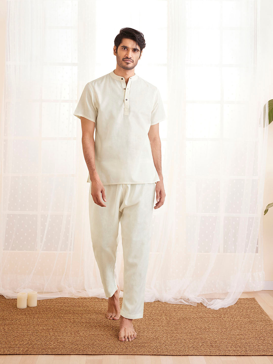 Men's White Cotton Kurta Pyjama Set