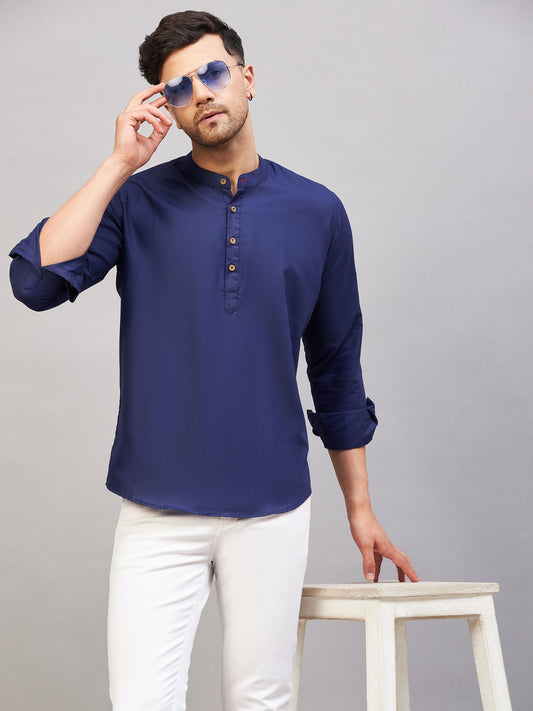 Men's Blue Cotton Blend Kurta