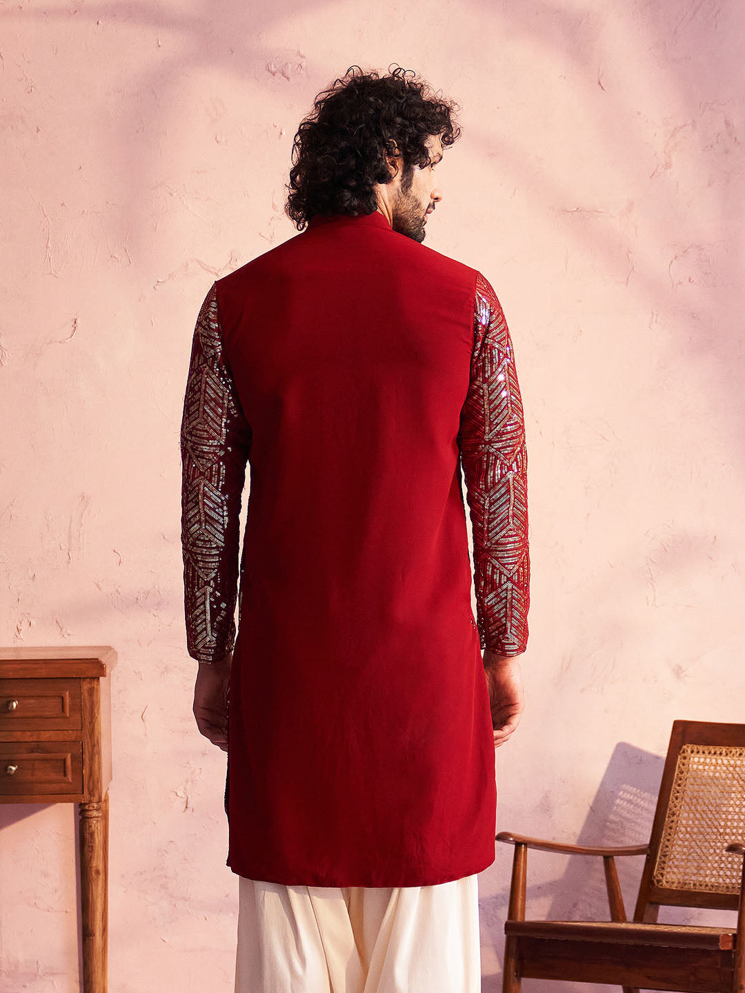 Men's Maroon Georgette Kurta