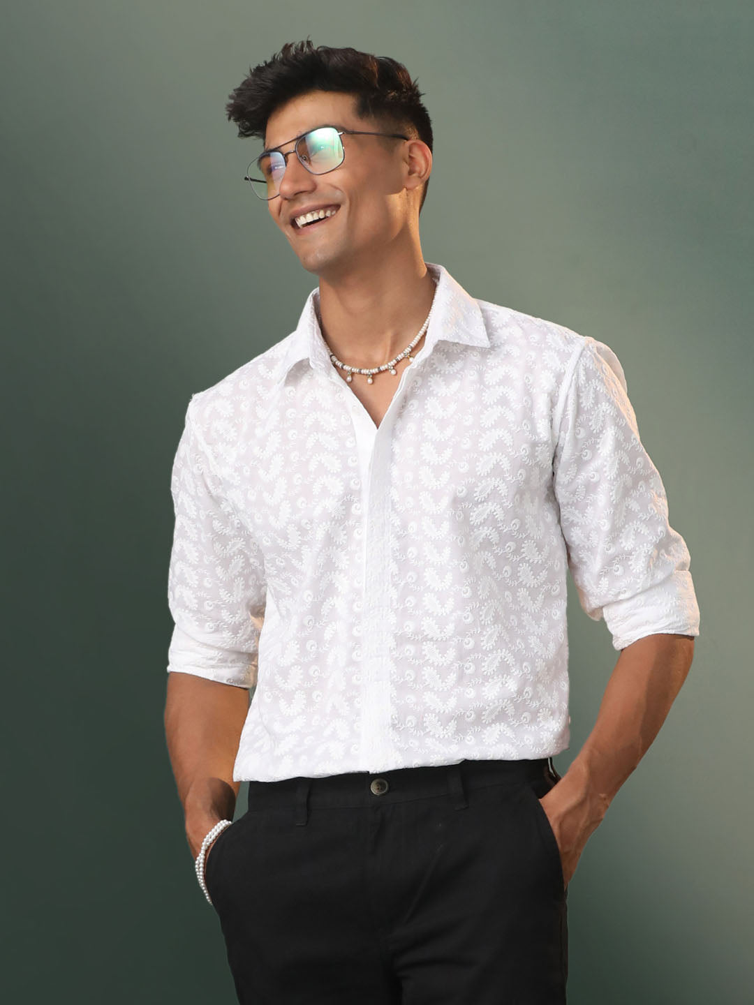 Men's White Cotton Ethnic Shirt