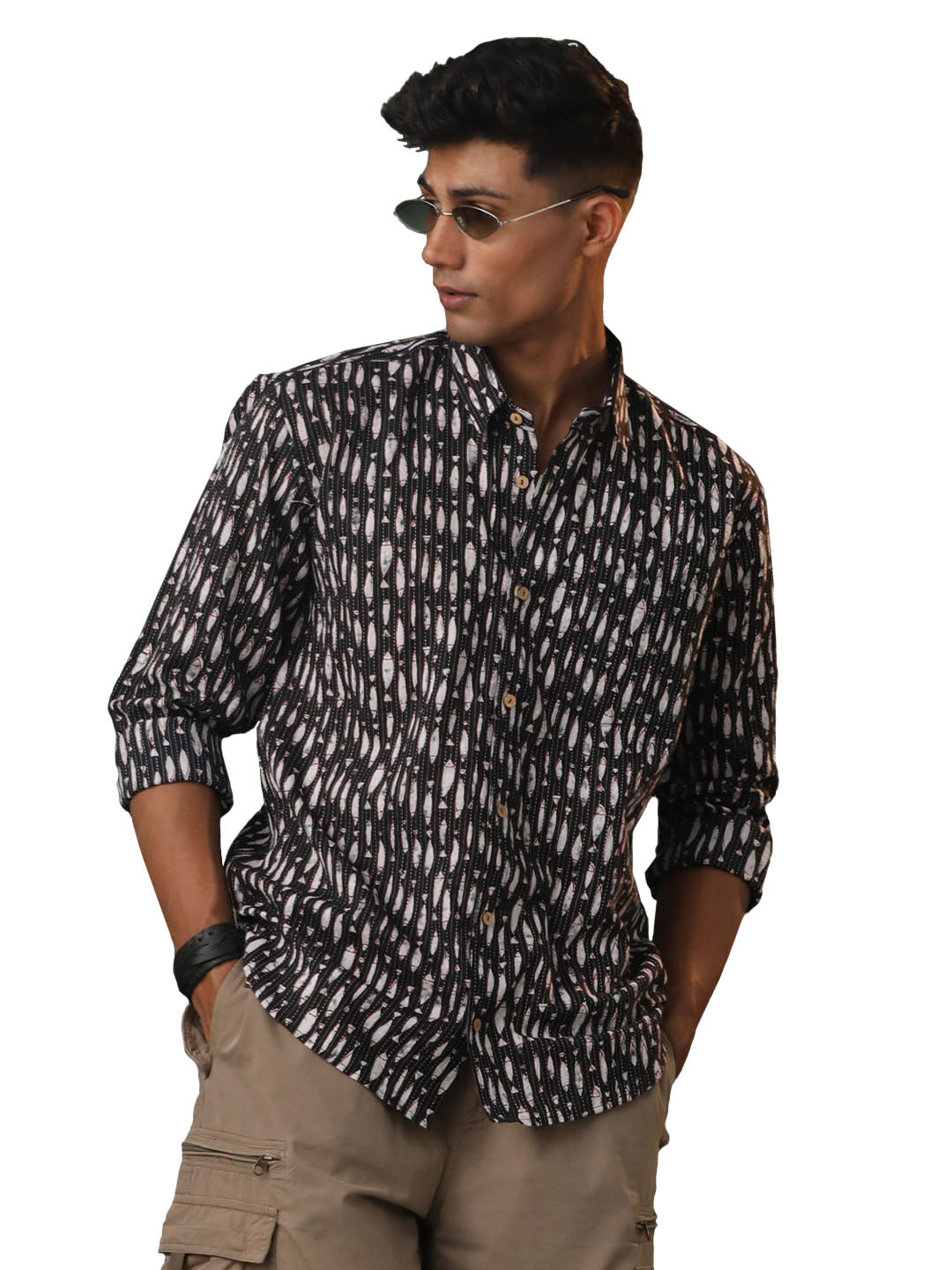 Men's Black Cotton Ethnic Shirt