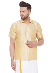 Men's Gold Silk Blend Ethnic Shirt