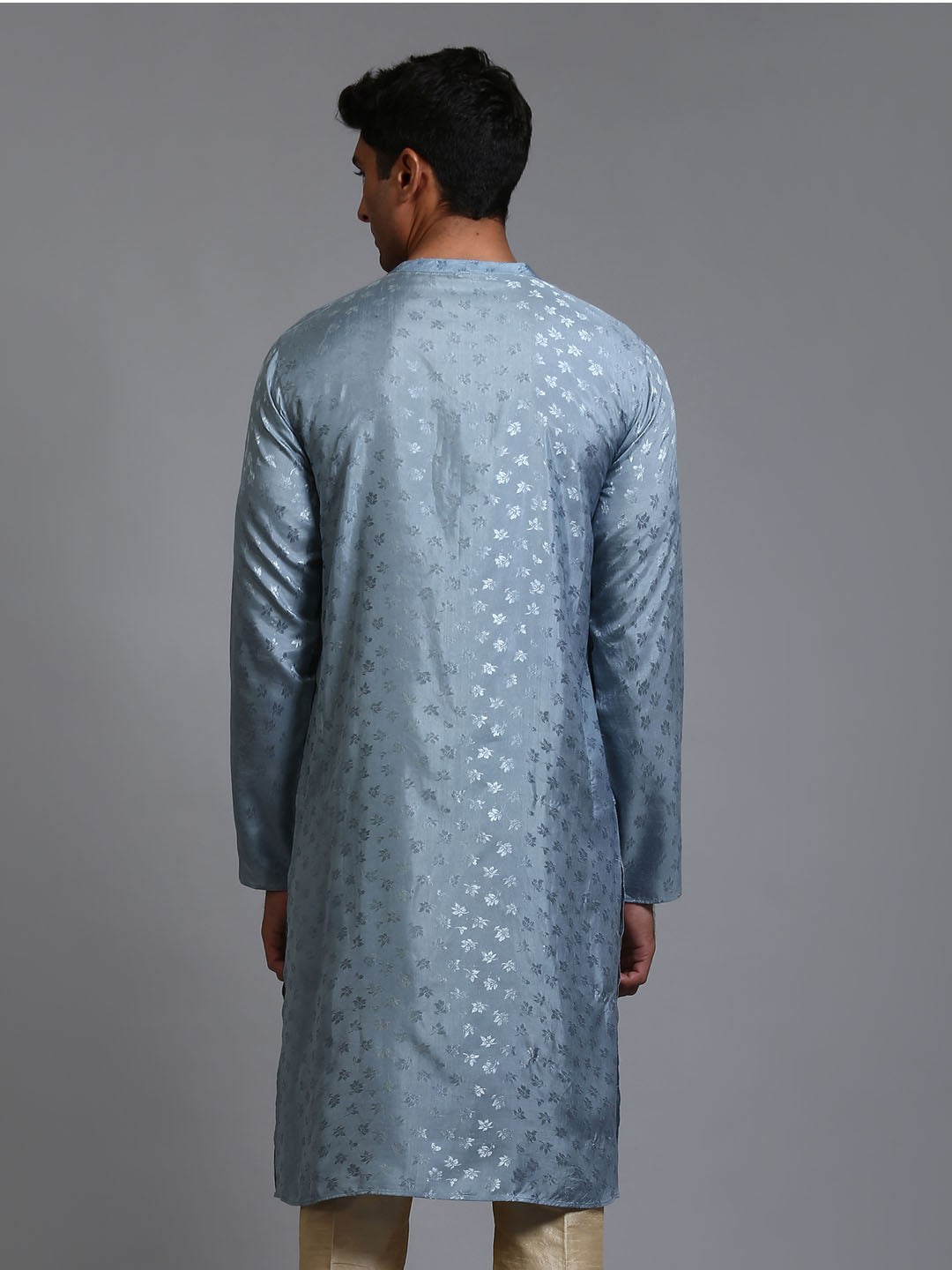 Men's Grey Silk Blend Kurta