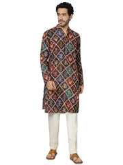 Men's Purple And Cream Muslin Kurta Pyjama Set