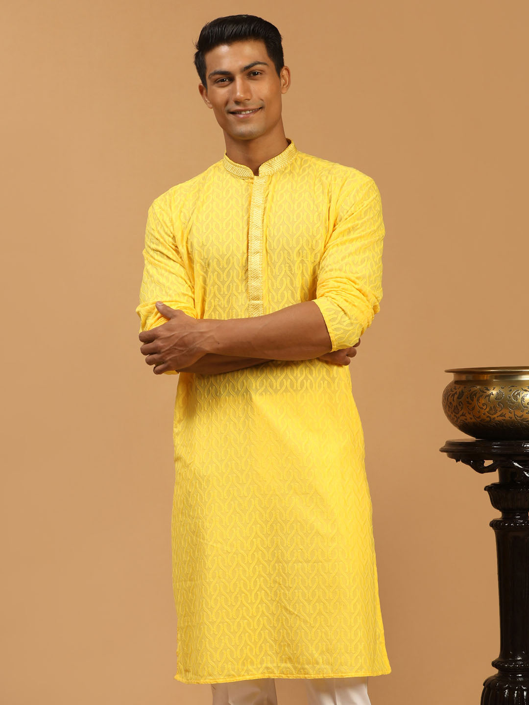 Men's Yellow Cotton Kurta