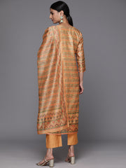 Kalini Women Coral Printed, Straight Kurta Paired With Tonal Bottom And Printed Dupatta.