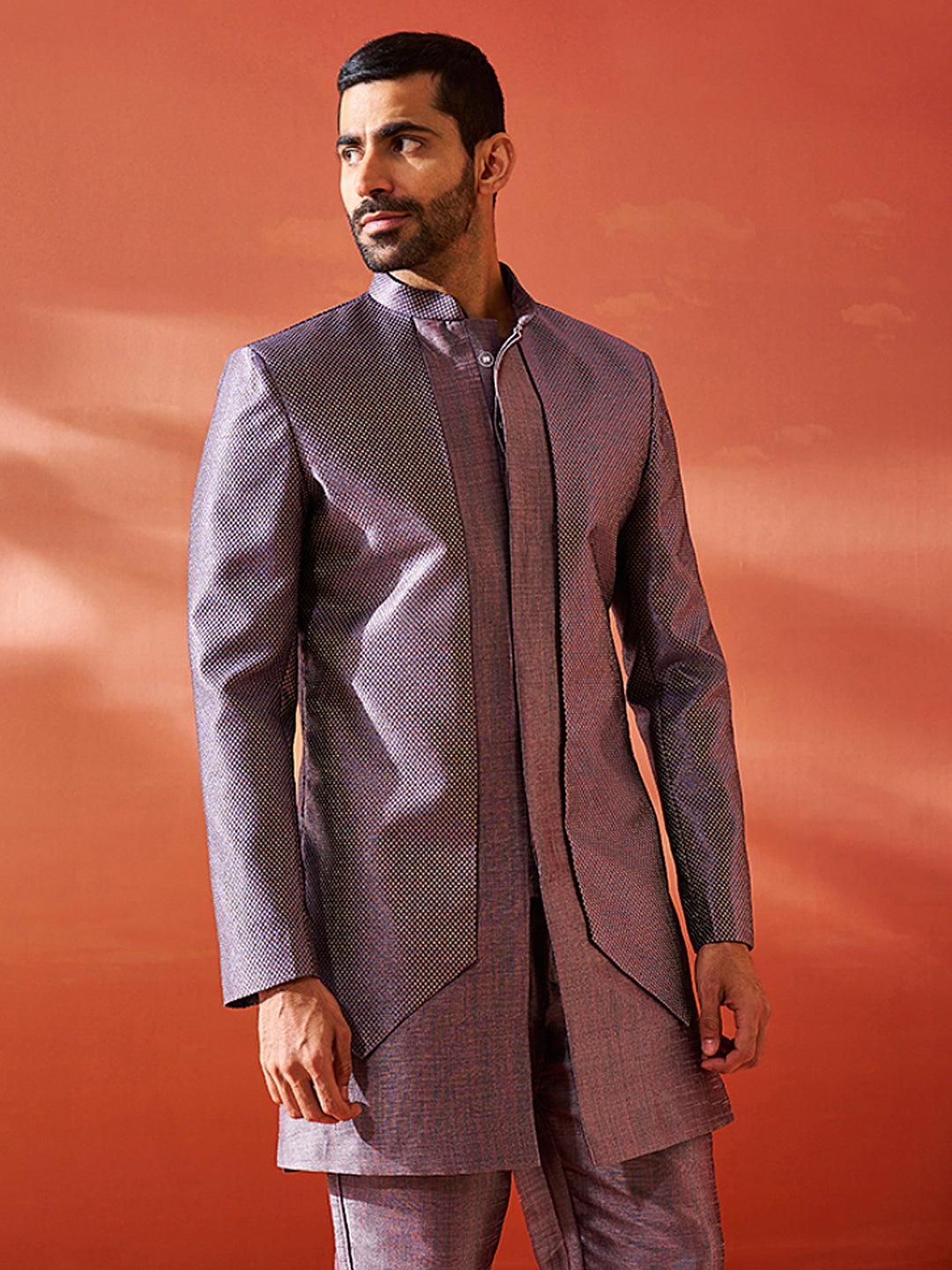 Men's Purple Silk Blend Sherwani Only Top