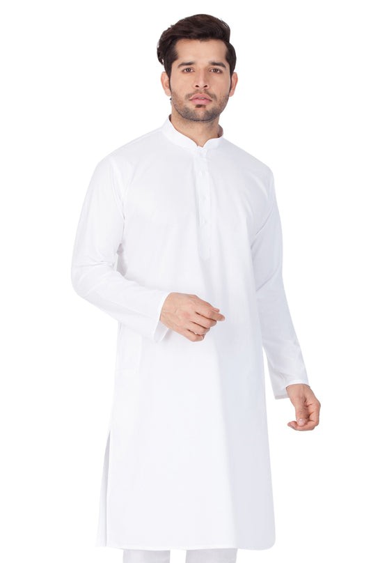 Men's White Cotton Blend Kurta