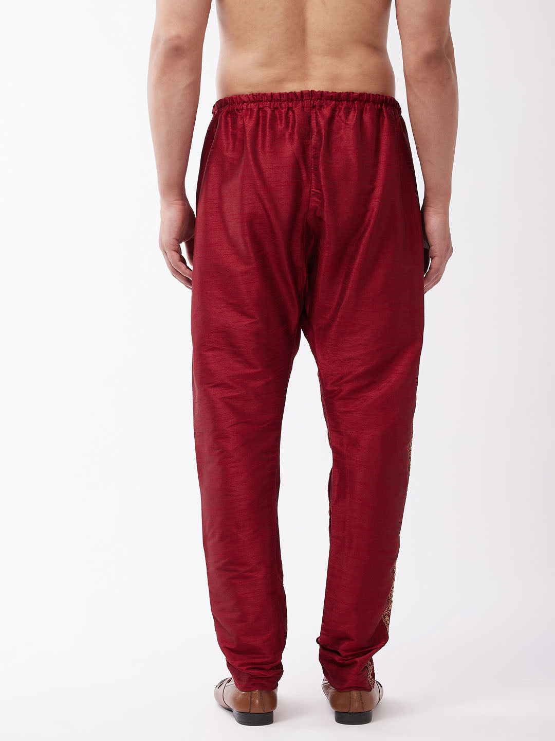 Men's Maroon Silk Blend Embroidered Pyjama