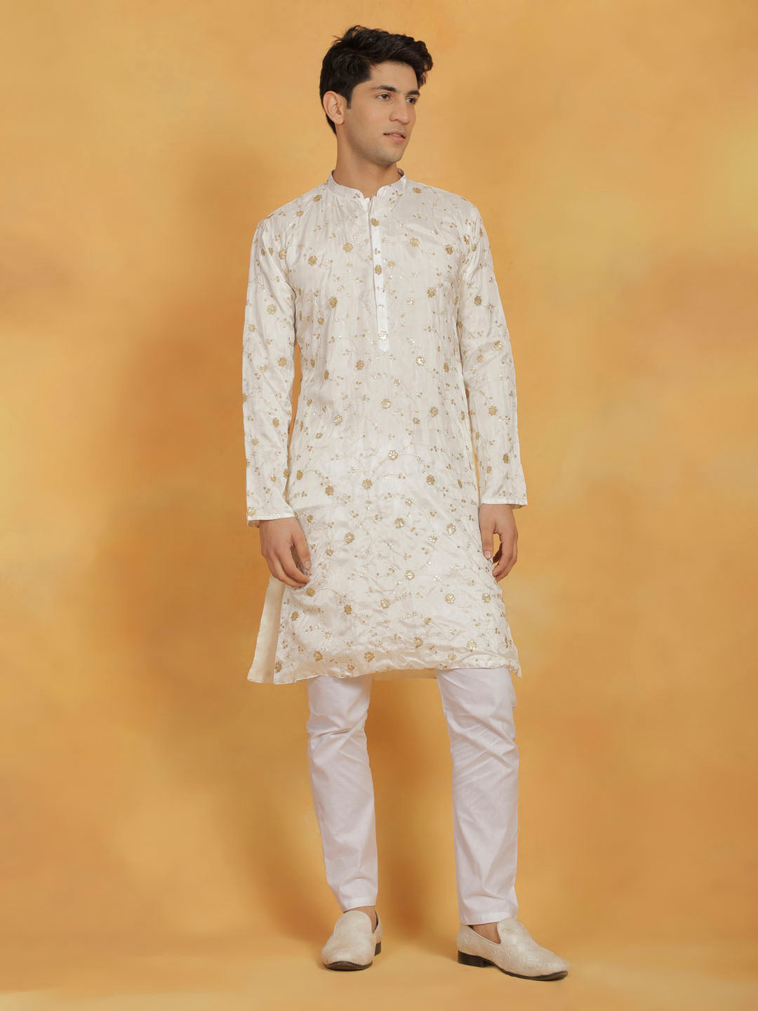 Men's White Viscose Kurta