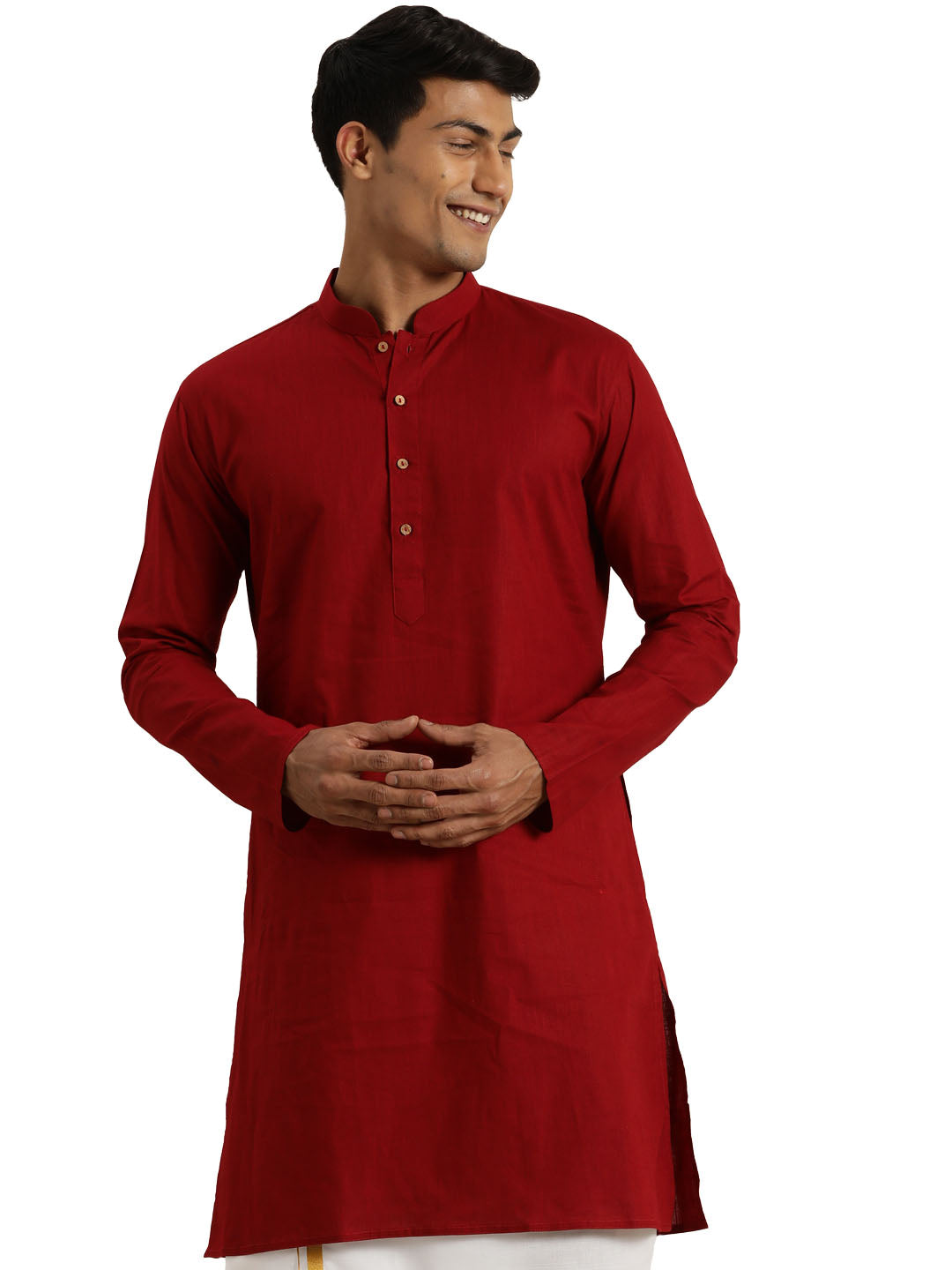 Men's Maroon Cotton Kurta